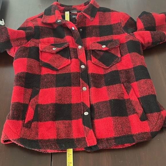 CoffeeShop Red Flannel Plaid Quilted Cropped Wool Blend Jacket Size L - Picture 14 of 17